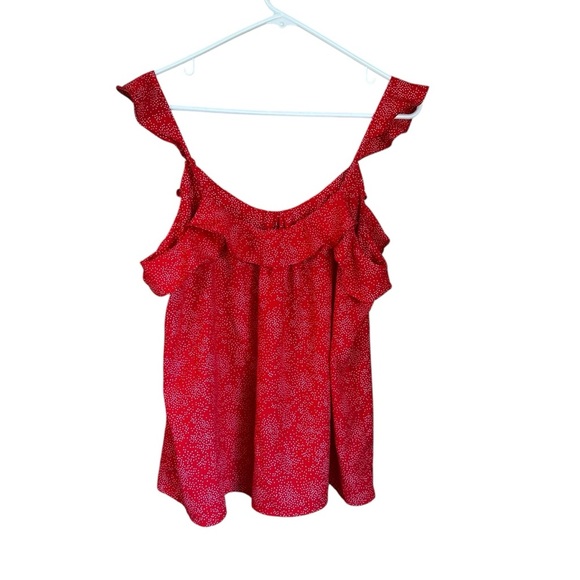 Collective Concepts Kalai Ruffle Trim Blouse Sleeveless Tank Top Red Polka Dot L - Picture 3 of 5